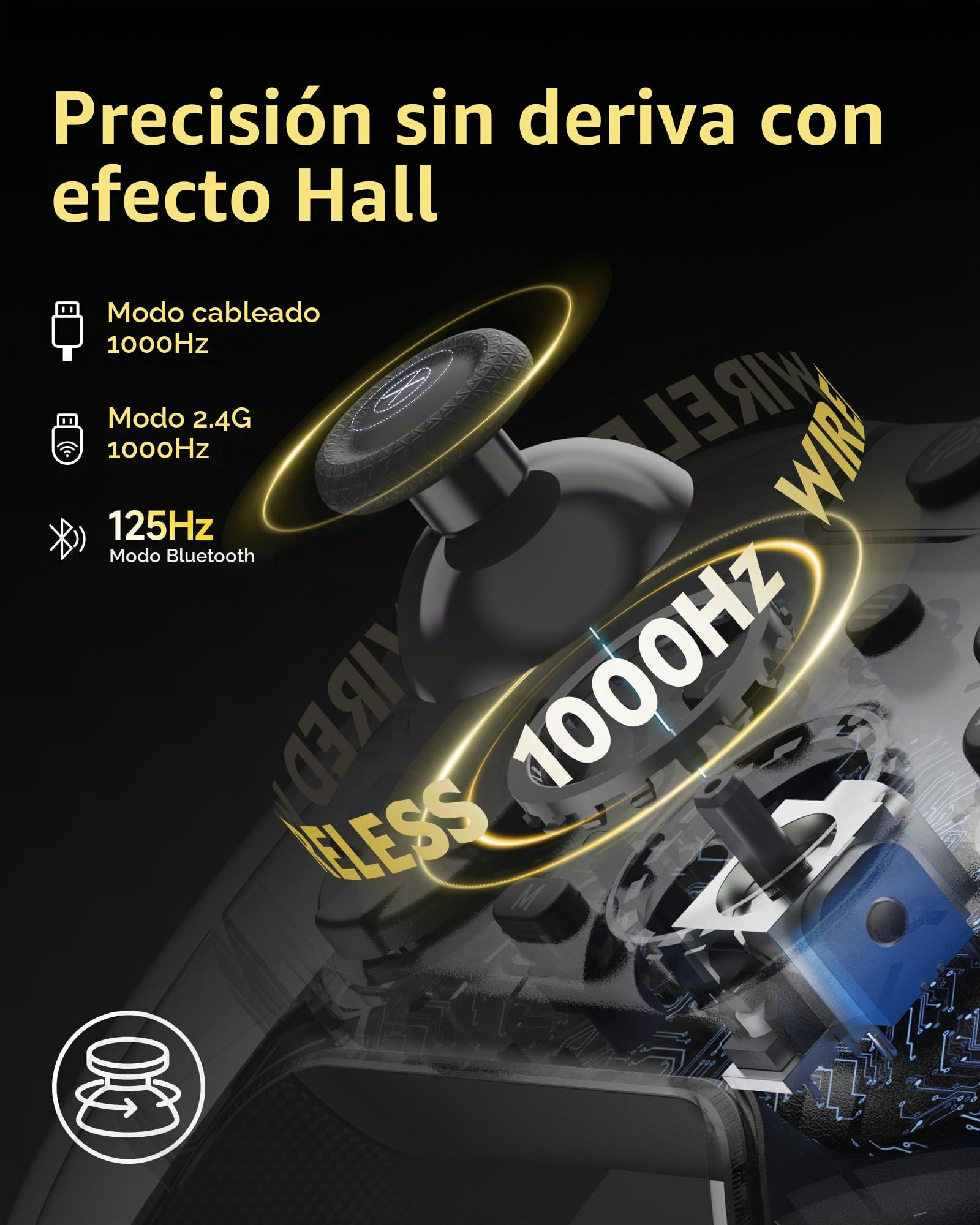 EasySMX X05Pro Mando PC Inalámbrico con Base, 1000Hz, Joysticks Hall, Botones Silenciosos, Gatillos de 2 Etapas, D-Pad 8 Direcciones, 1000mAh, 2 Botones Programables, PC/Switch/Android/iOS – Negro.