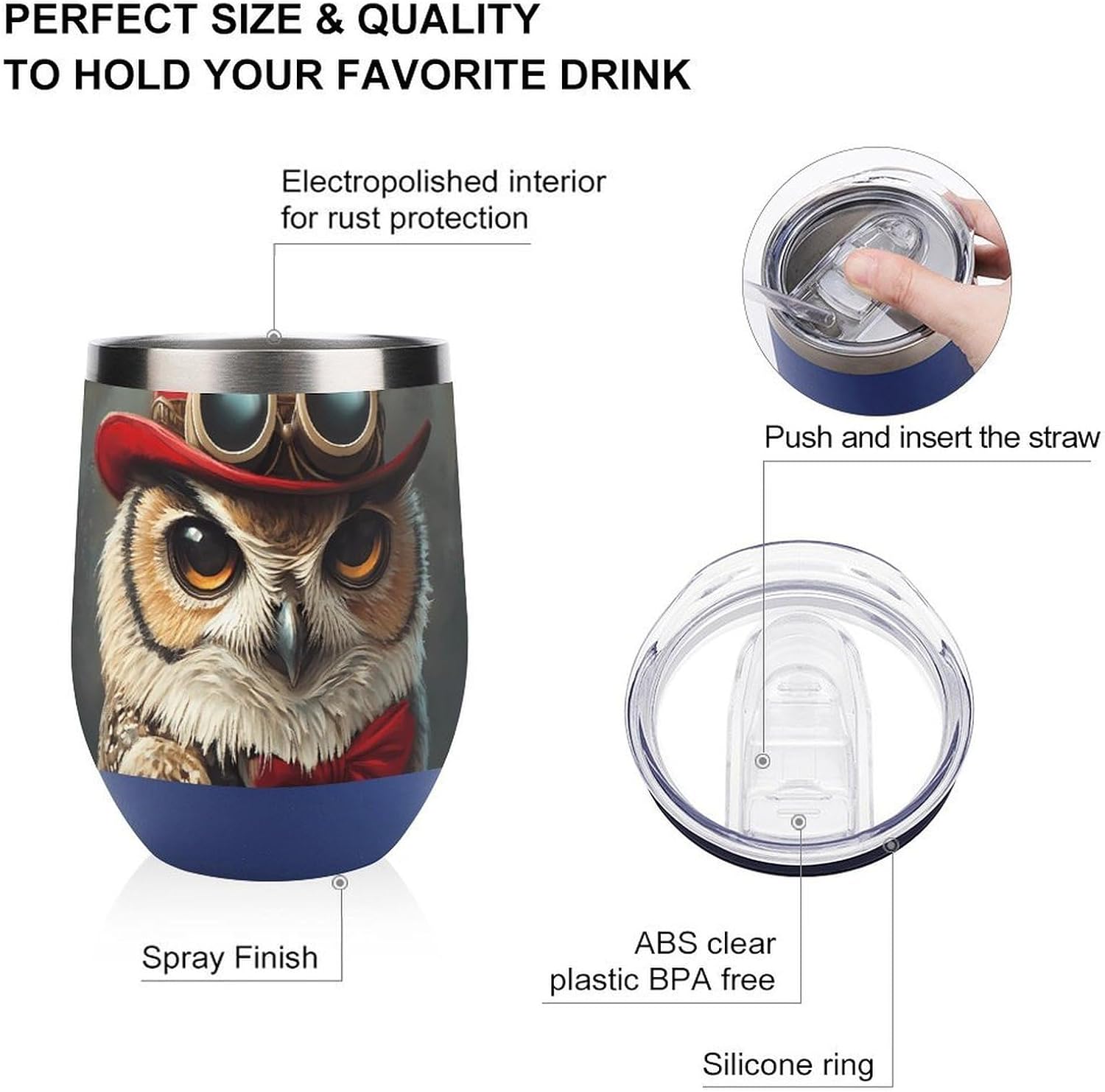 Gentleman Owl with Bowler Hat Insulated Drinking Cup Stainless Steel Coffee Mug Wine Tumbler with Lid 12OZ