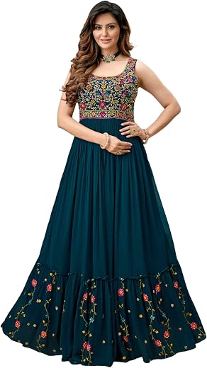 ELLITI Women's Georgette Stitched Traditional Stunning Outfit with Boutique Long Anarkali Western Dress Designs, Stylish P...