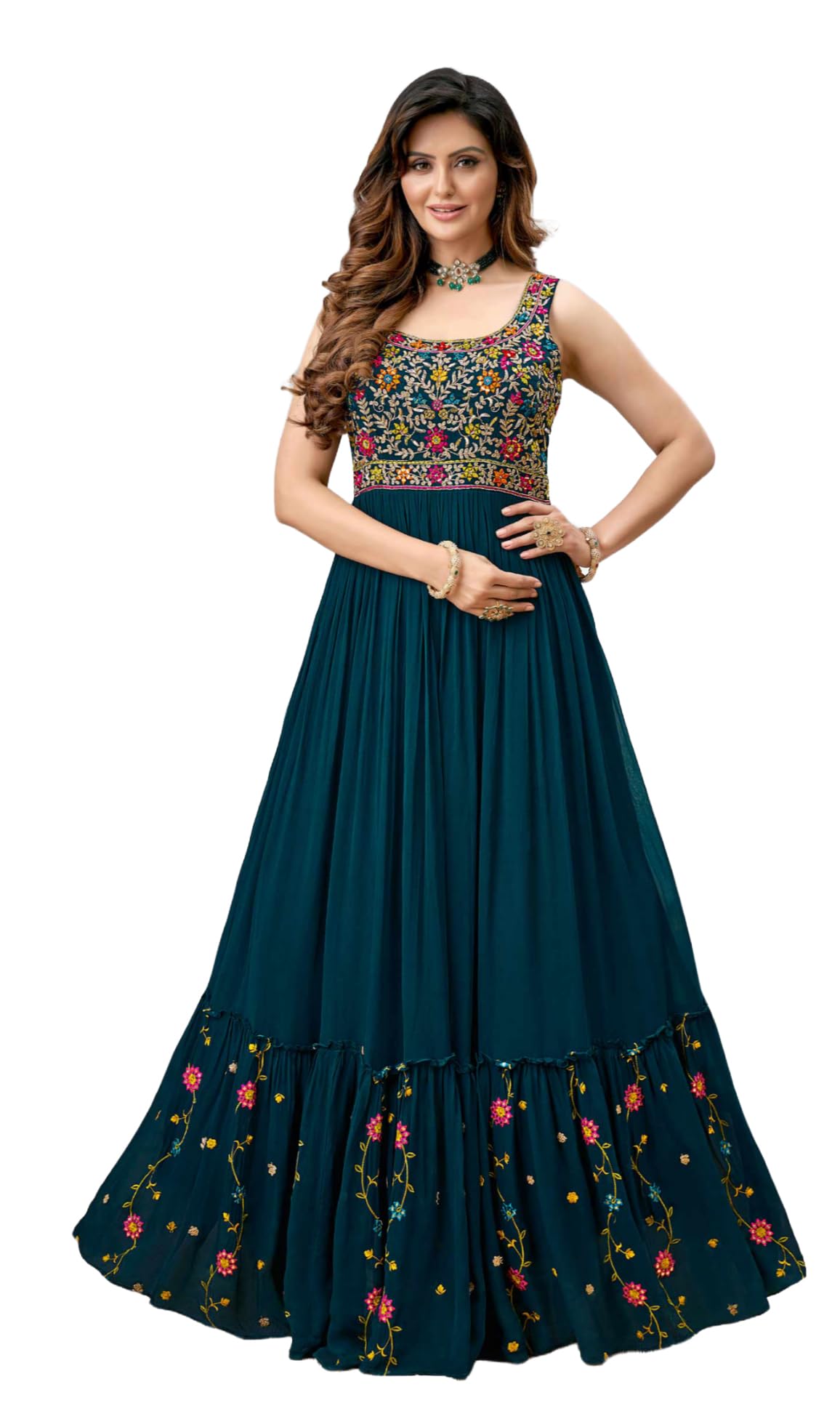 Women's Georgette Stitched Traditional Stunning Outfit with Boutique Long Anarkali Western Dress Designs, Stylish Party Dresses Gown-image-47