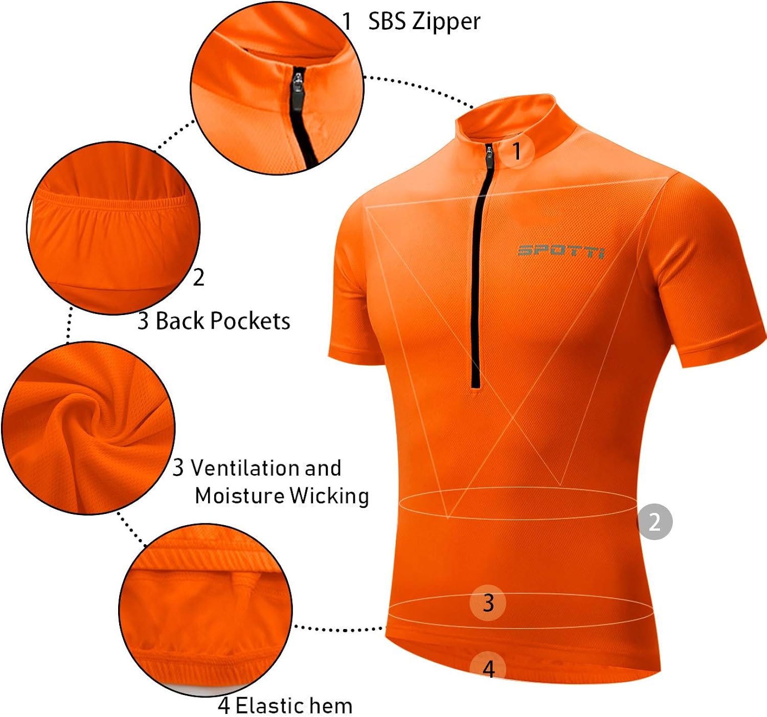 Spotti Men's Cycling Bike Jersey Short Sleeve with 3 Rear Pockets- Moisture Wicking, Breathable, Quick Dry Biking Shirt : Clothing, Shoes & Jewelry