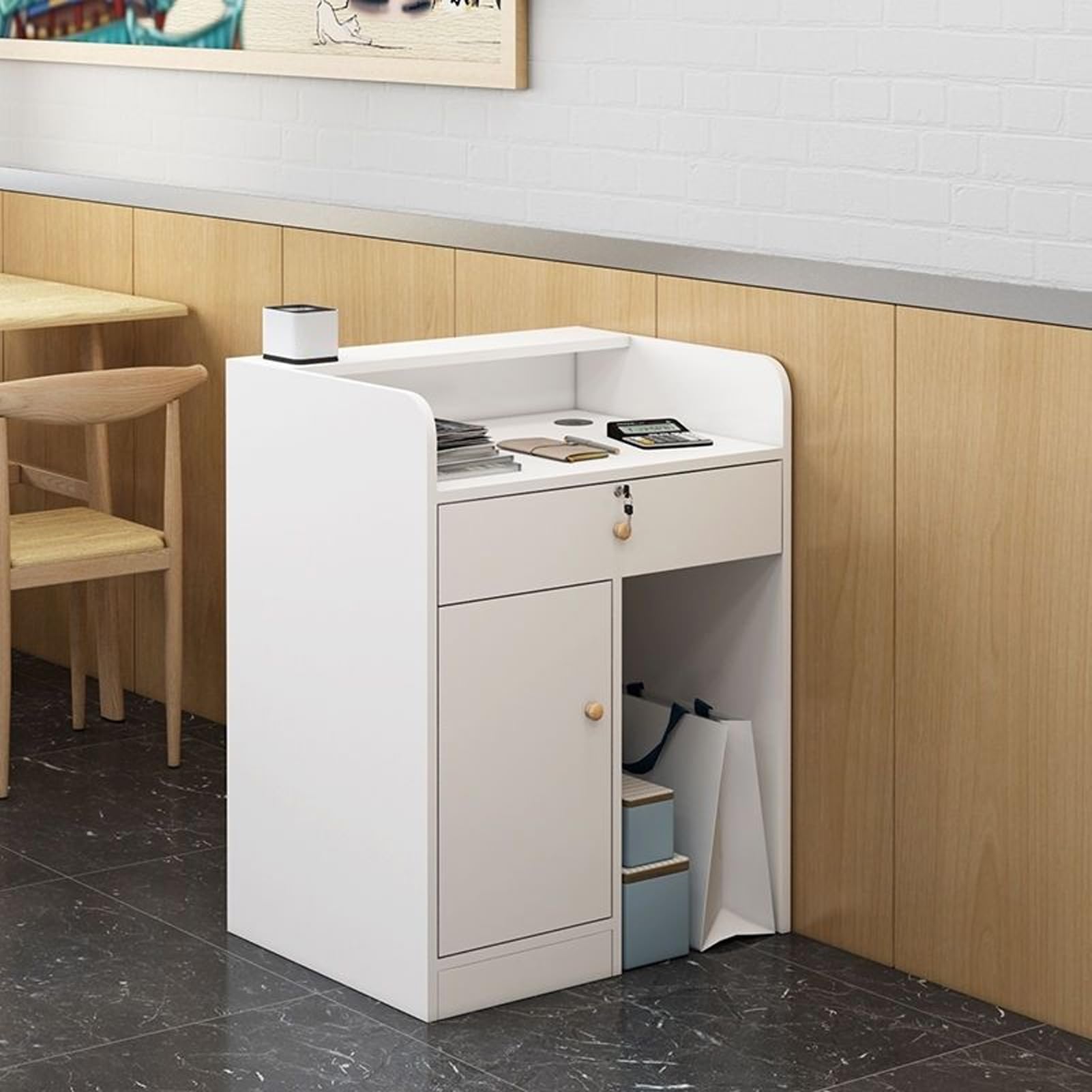 Recept Desk con Ders, bancone ufficio, Recept Fur per hotel, negozi di abbigliamento, aziende, negozi di frutta, 79,8 x 39,9 x 89,9 cm, design moderno per le aziende