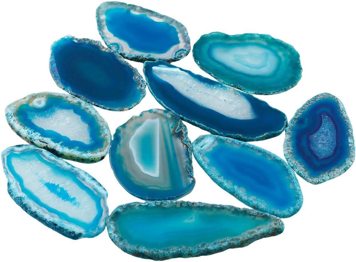 SUNYIK Blue Agate Slice Set, Geode Druzy Stone Slab Wholesale, 1"-3" in Length, Pack of 15