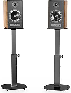 WALI Universal Speaker Stands, Surround Sound Speaker Stands for Satellite &amp; Bookshelf Speakers Up to 22lbs, Height Adjustable with Built-in Cable Management, 1 Pair (SFS001), Black