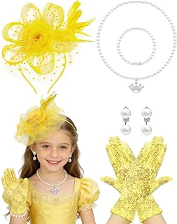 5Pcs Girls Tea Party Fascinators Hats Tea Party Headband and Lace Glove Set for Girls 1920s Party