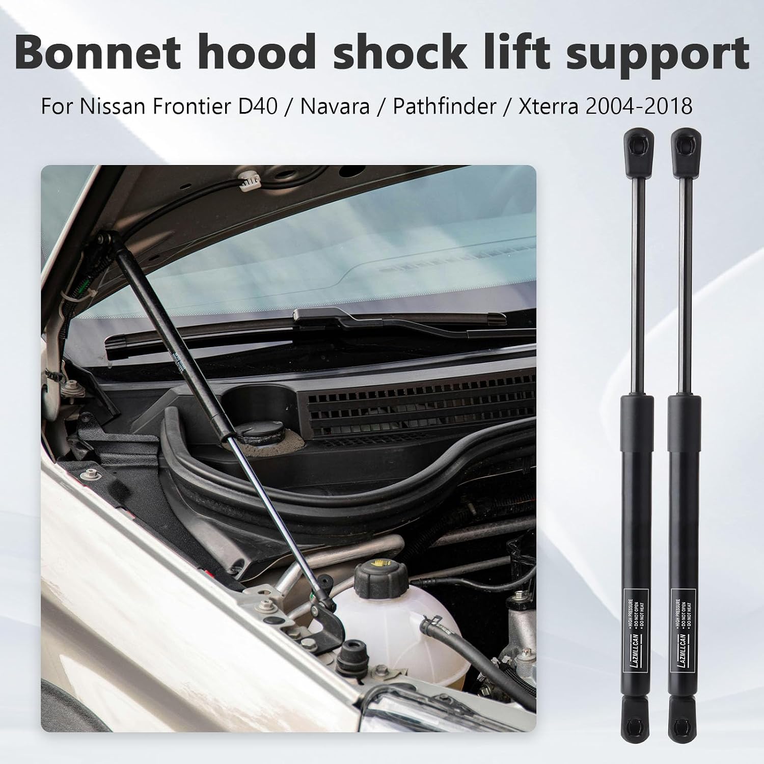 Front Bonnet Hood Shock Rod Kit Compatible with 2004-2016 2017 2018 Nissan Frontier/Pathfinder/Navara/Xterra Excluding Hybrid Models Lift Support Spring Struts