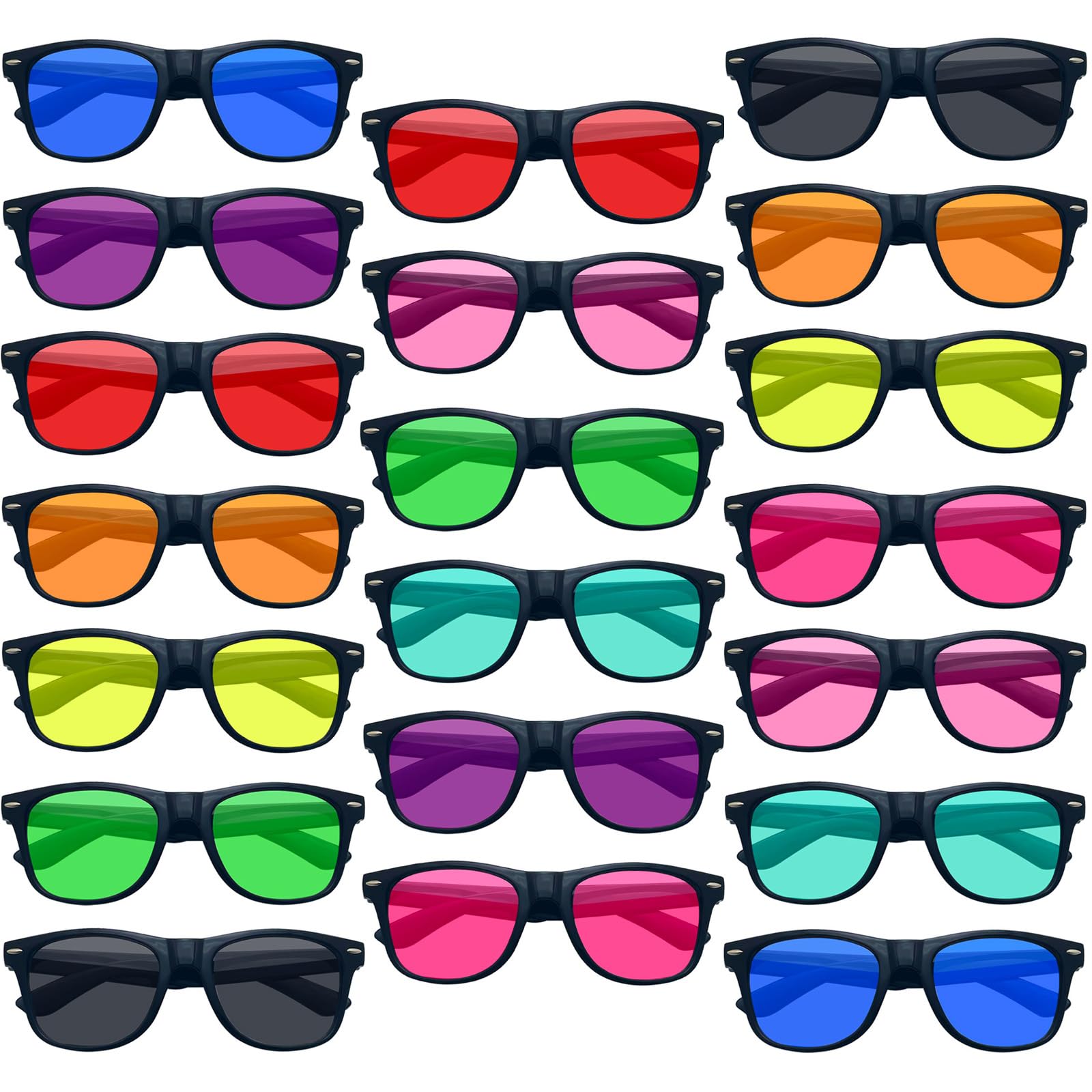 SUNOVELTIES 10/20 Pack Neon Colors Party Sunglasses Bulk Tinted Glasses Retro Shades for Unisex Adults