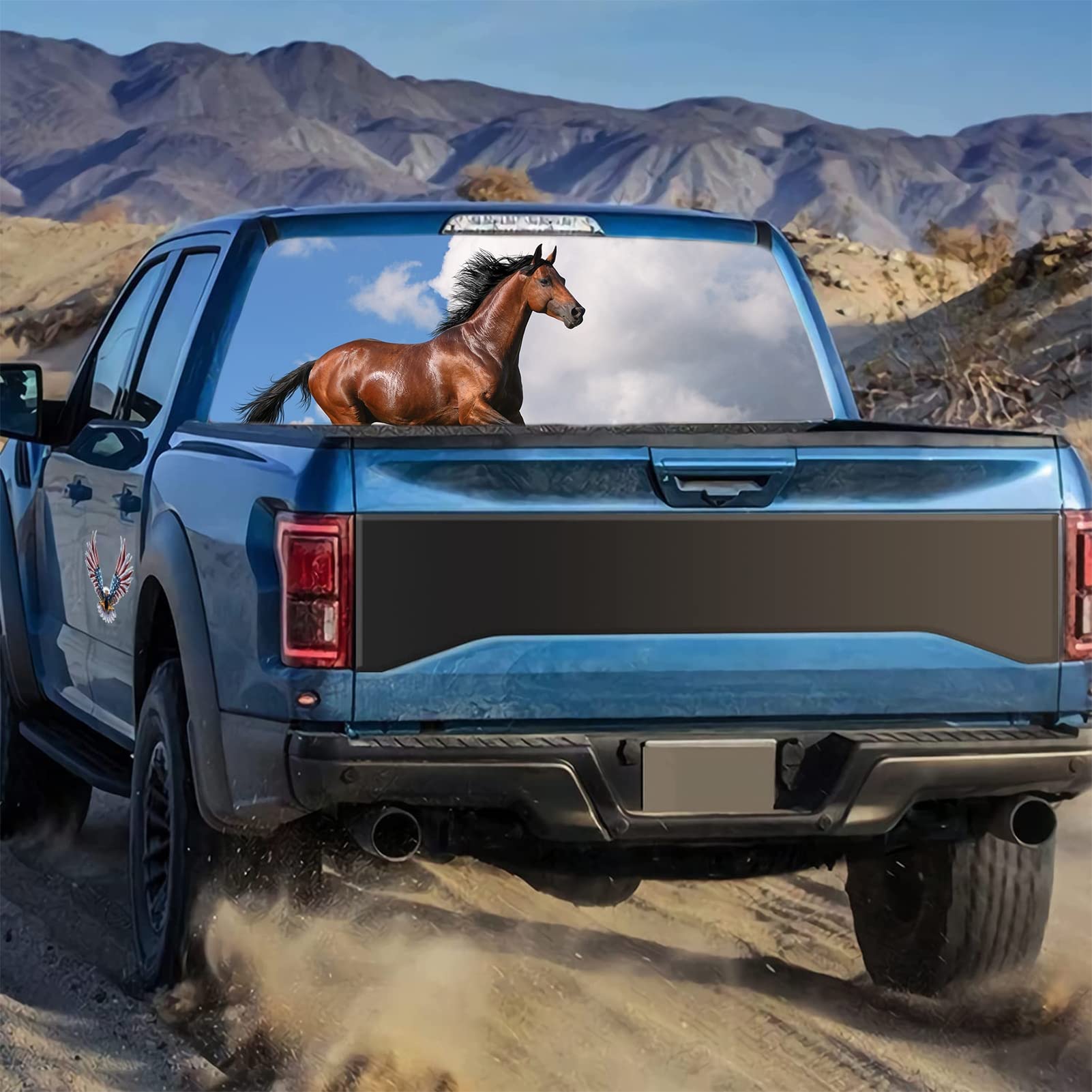 Adesivo per finestrino posteriore per auto con cavallo di destriero, decalcomania perforata, per camion, finestra, SUV, furgone, pickup, adesivi per finestrini posteriori, A, 147,3 x 45,7 cm