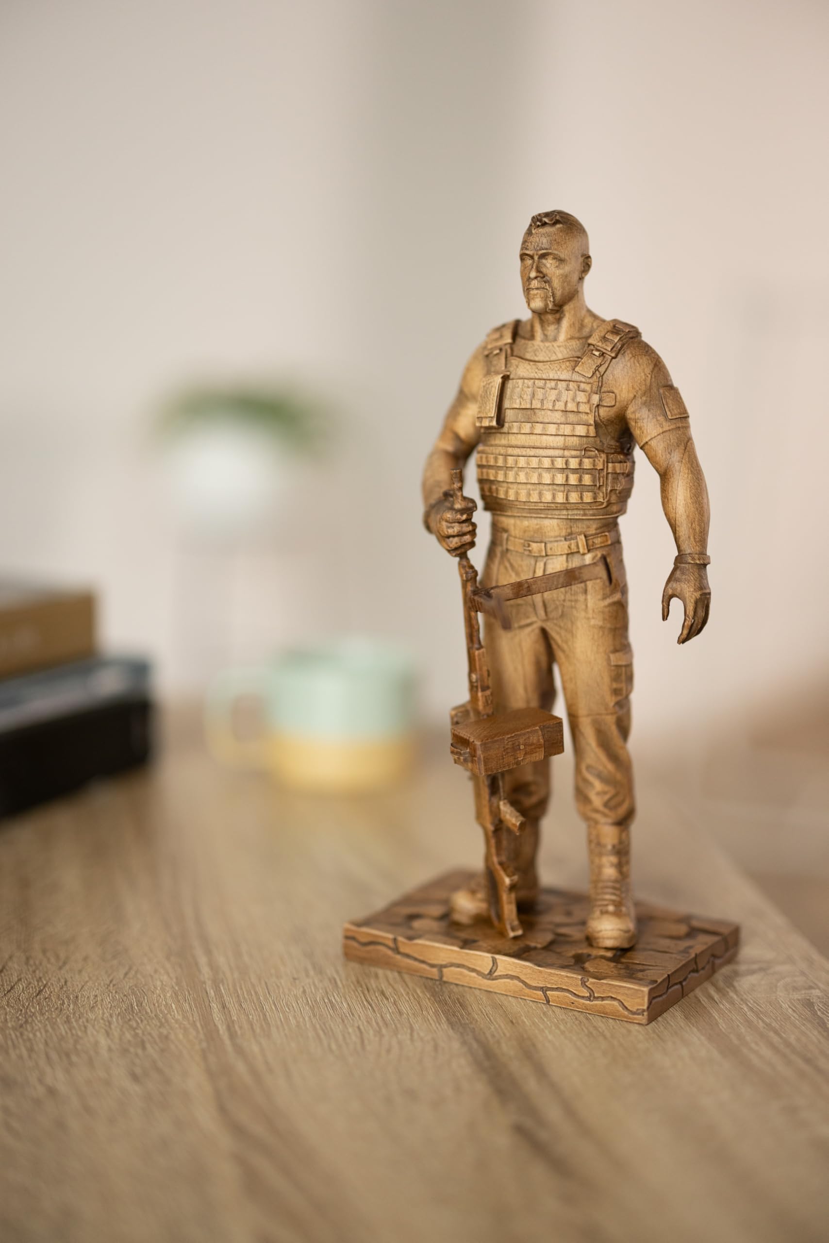 Handmade Wooden Cossack with Machine Gun Statue - Premium Beech Wood with Toner Finish, Hand-Carved Heroic Figurine, Rustic and Traditional Home Decor,Detailed Historical Art Sculpture for Living Room