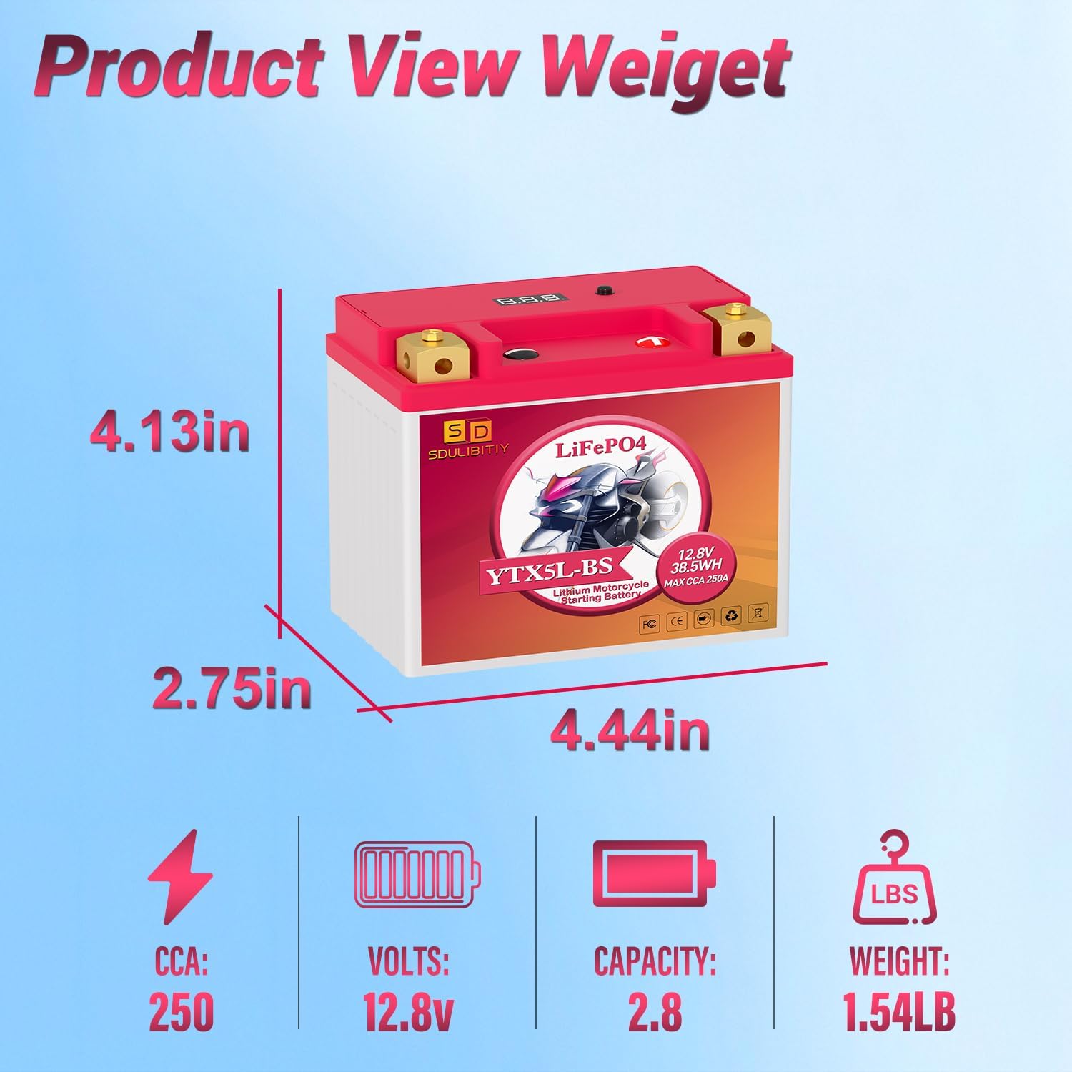 YTX5L-BS Lithium Motorcycle Battery LiFePO4 Powersport 12.8V 3Ah 250CCA Replacement Motorcycle, ATV, UTV, Scooter, 4 Wheeler