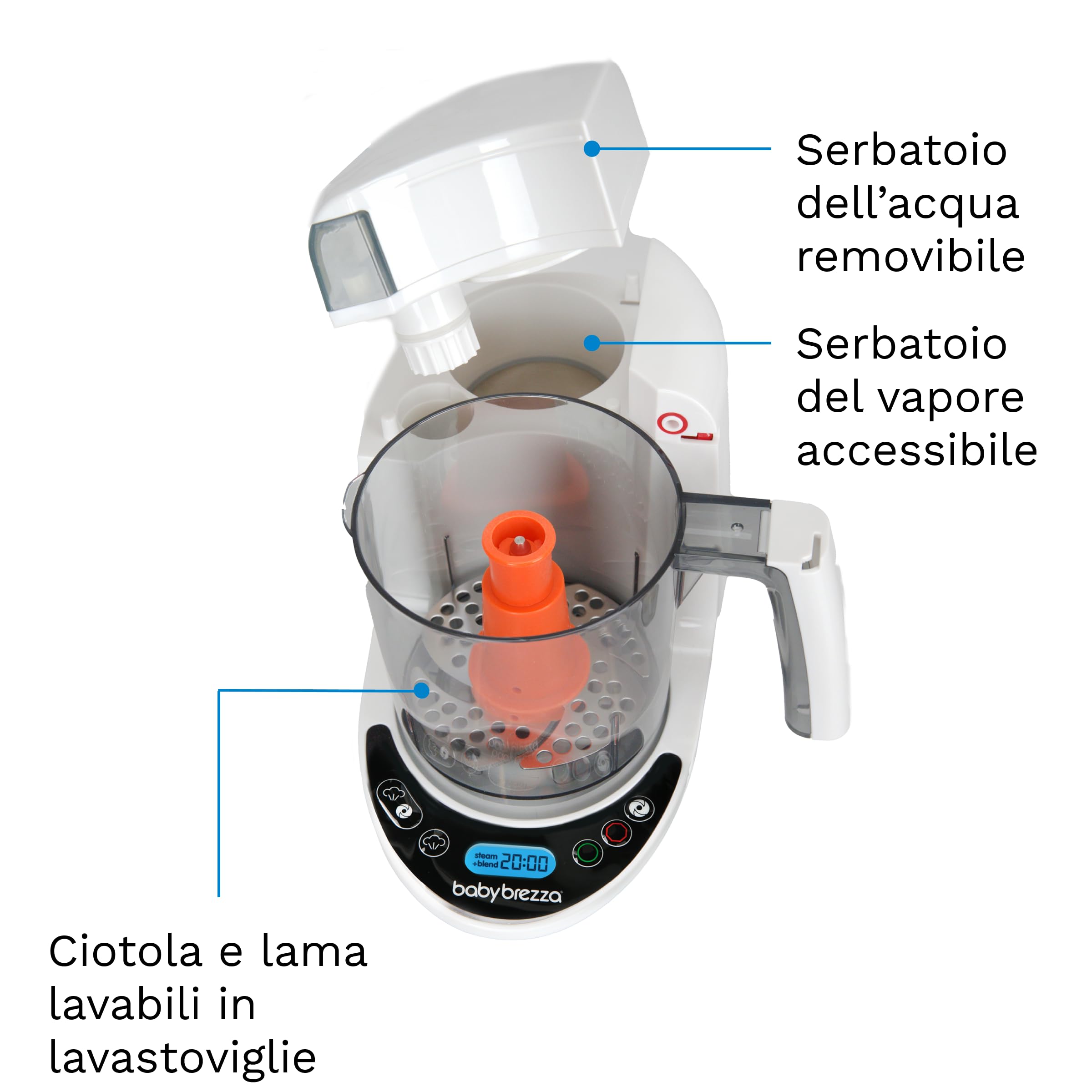 Baby Brezza Food Maker Deluxe Bianco Cuocipappa Omogeneizzatore Neonati Vapore Frullatore Pappe Spegnimento Automatico Lavabili Lavastoviglie 3 Sacchetti
