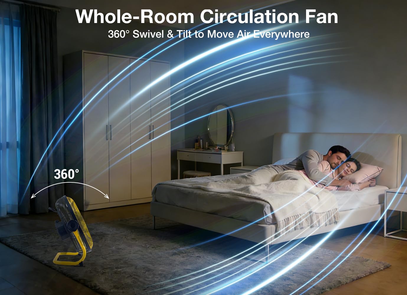 Geek Aire Ventilateur portable à piles de 30,5 cm avec lame en métal, inclinaison verticale à 360°, autonomie de 24 h, ventilateur sans fil pour camping, voyage, tente, ouragan, maison