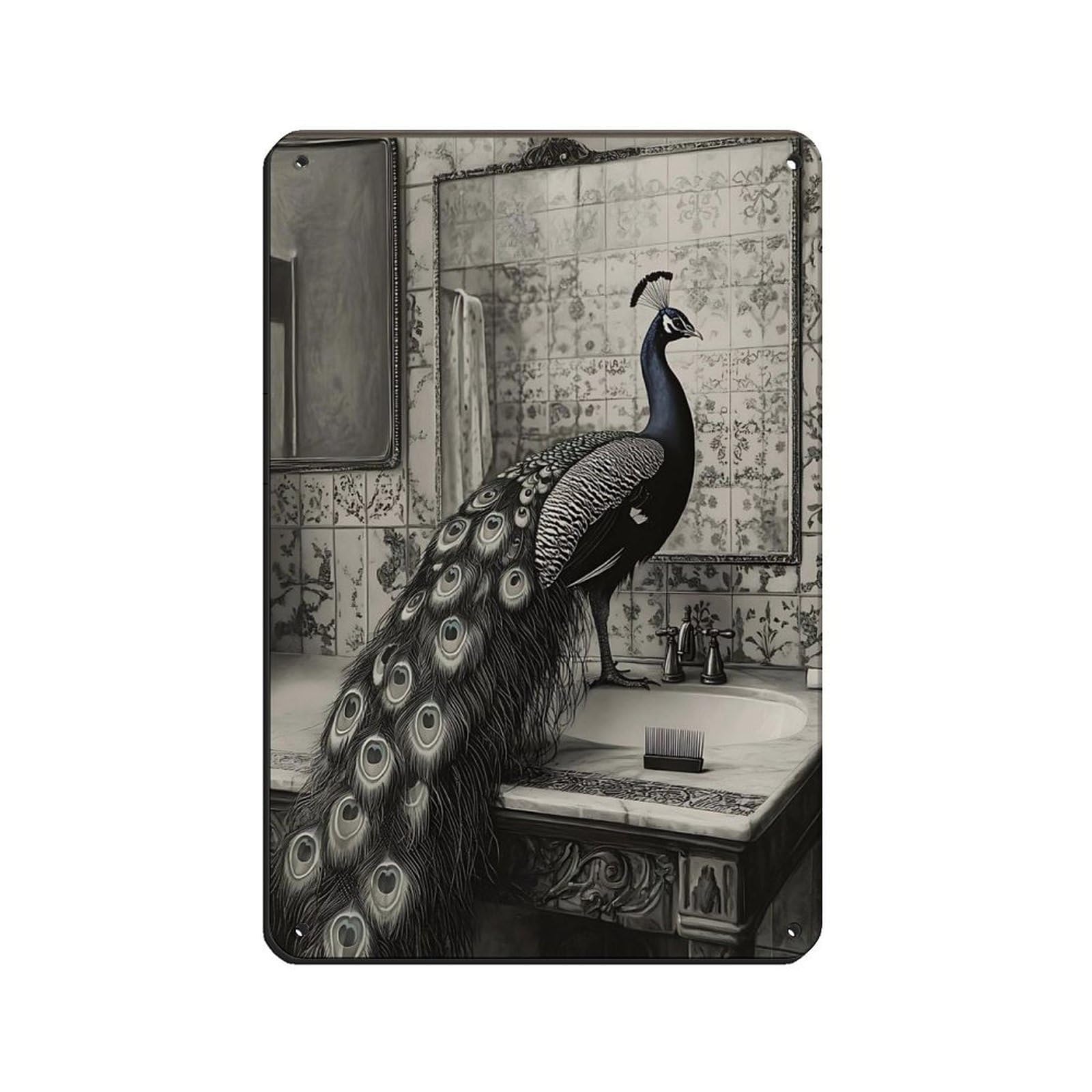 Lxwnze 20L X 30W Cm Elegant Peacock, Vintage Bathroom Tin Sign Vintage Metal Pub Club Cafe Bar Home Wall Art Decoration Poster Retro 8X12inch(20X30cm)