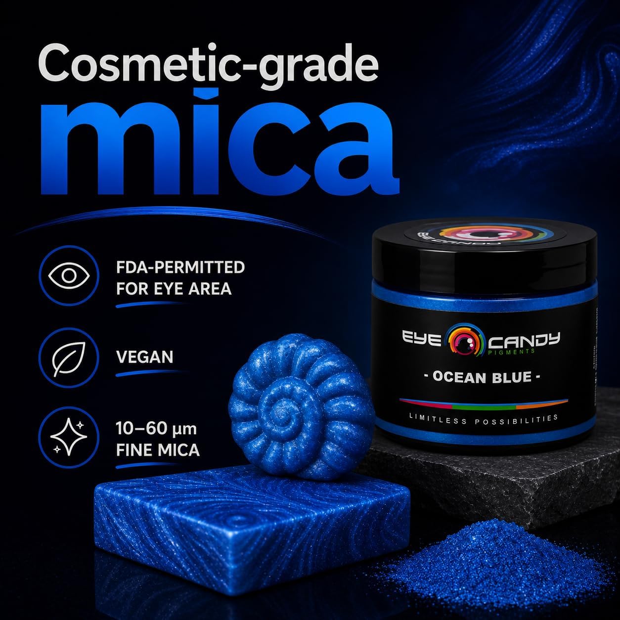 Eye Candy Pigments Premium Blue Mica Powder - Ocean Blue (50gr) - for Epoxy, Resin, Soap, Paint, Woodworking, Acrylic Pouring, Bath Bombs, Fishing Lures - DIY Arts and Crafts Additive image 4