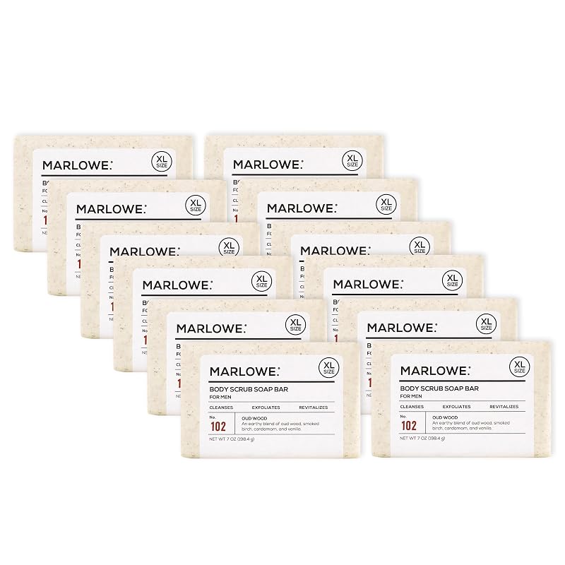 Sabonete em Barra Esfoliante Corporal MARLOWE. Oud Wood, Pacote com 12, 198 g cada