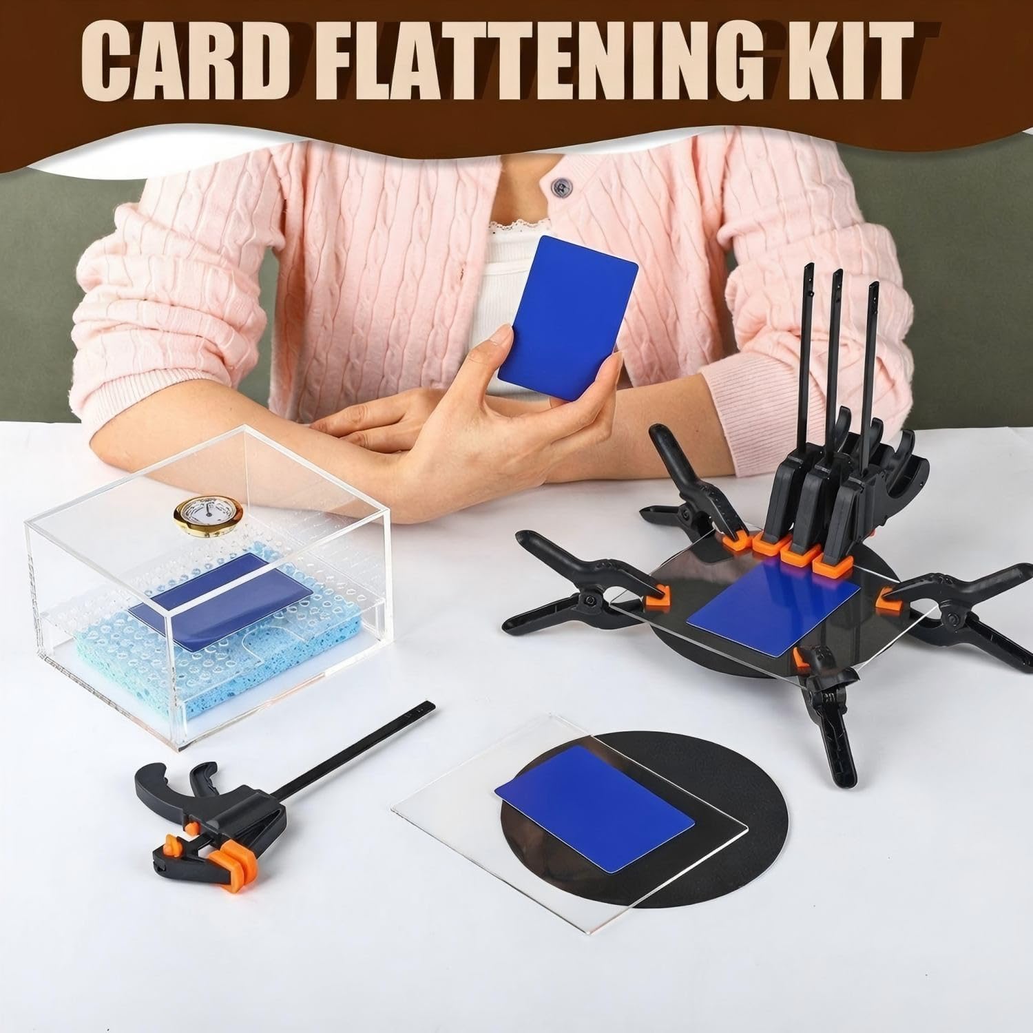 Didaey 539 Pcs Card Flattening Tool Kit Trading Card Repair Accessory Grading Cleaning Kit for Collectors Collectible Cleaning Protect Fix Bent Cards Flatten Lifted Edges Accessories (Acrylic Style)