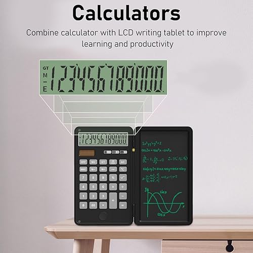 Miniatura 5 de Calculadora con bloc de notas, calculadora de escritorio de oficina con pantalla LCD grande de 12 dígitos, soporte solar y batería, calculadora de