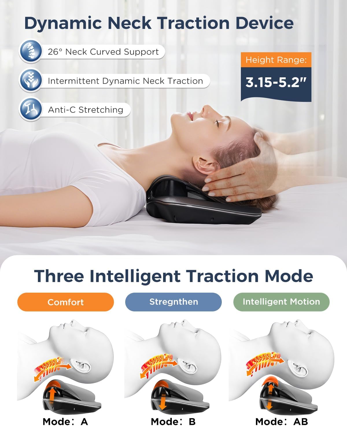 Multi-Function Cervical Traction Device, Neck Stretcher Massager with Dynamic Stretching, Heat Therapy and 3 Mode Electrotherapy for Neck Pain Relief, 104 to 122℉, Easy to Use at Home - Image 3