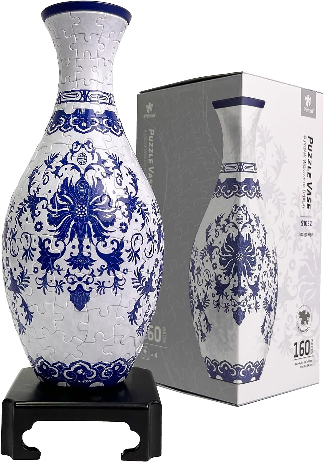 Pintoo S1032 160 Piece 3D 3D Vase Puzzle [Indigo Era] (4.3 x 4.3 x 9.4 inches (11 x 11 x 24 cm)), Flower Arrangement, Can Be Used as a Present, Interior