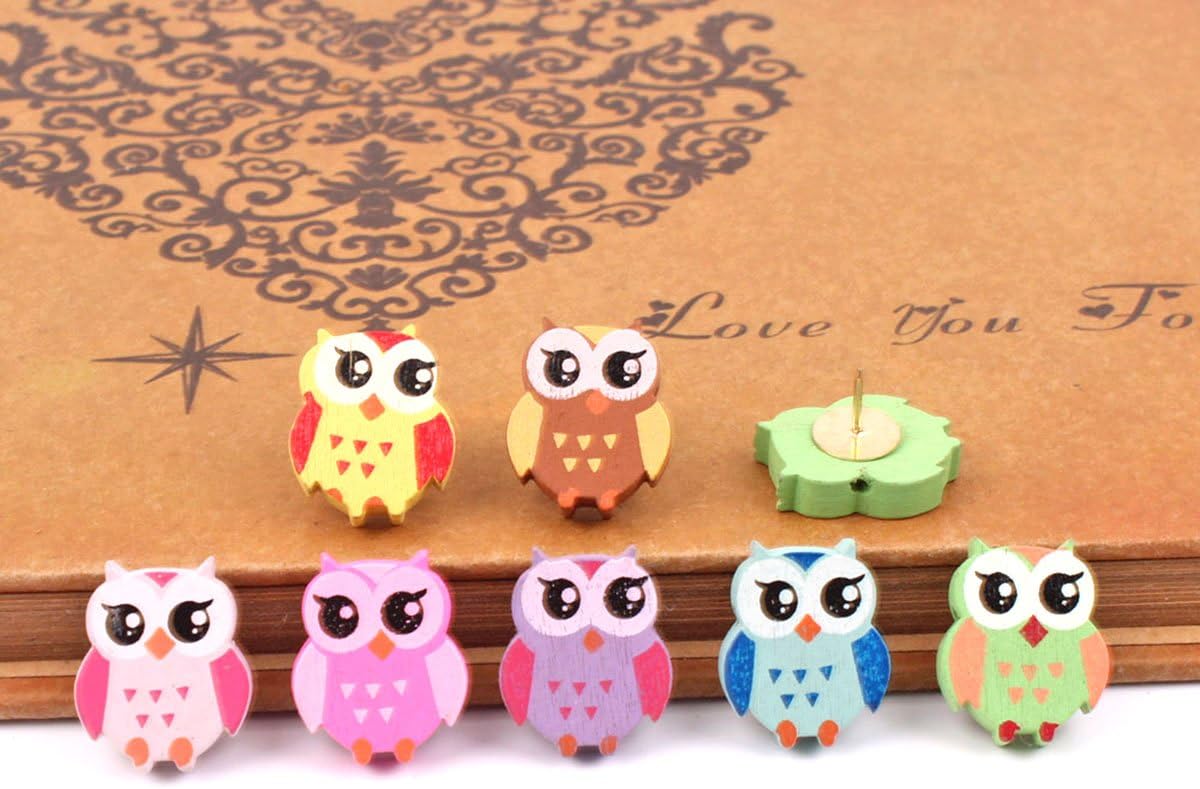 50 PCS Owl Design Push pins Drawing Pin,Creative Pushpins/Thumbtacks Decorative for School Home & Office, Assorted Colors