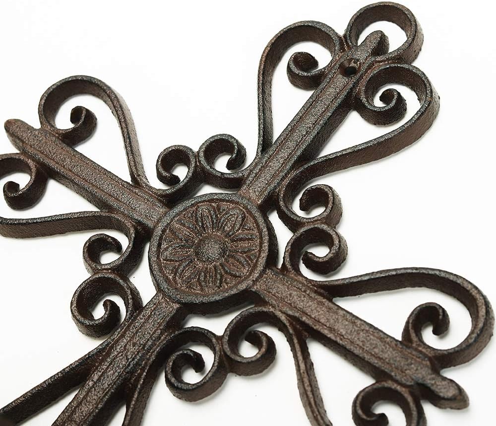 Sungmor Cast Iron Wall Hanging Sconce Tealight Pillar Candlesticks Holder - Vintage Simple Style Hollow Cross Home Candle Display Holder - Handmade Art Candle Stand Decor for Indoor Outdoor