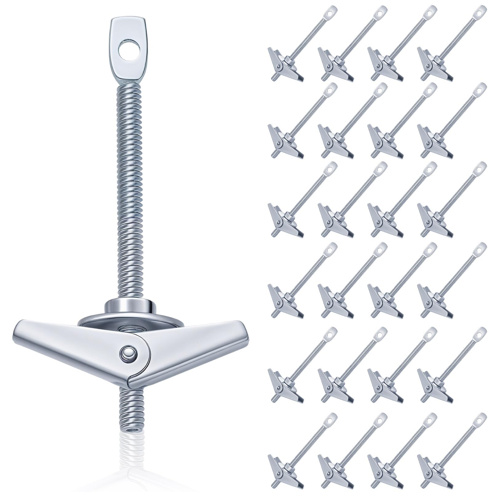 Silkfly 25 Pcs 1/4 x 4 Inch Eye Lag Toggle Bolts with 1 Inch Metal Washer Butterfly Toggle Screws Heavy Duty Wall Anchors with Nuts Washers for Drywall Ceiling Sheetrock Hollow Wall