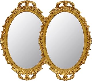 Comprar Paquete de 2 Espejos Decorativos Vintage con Marco Dorado, Espejos Colgantes de Pared y Bandeja de Mesa para decoración de Dormitorio, Sala de Estar, tocador, Ovalado, 9.6 Pulgadas de Ancho x 14.3