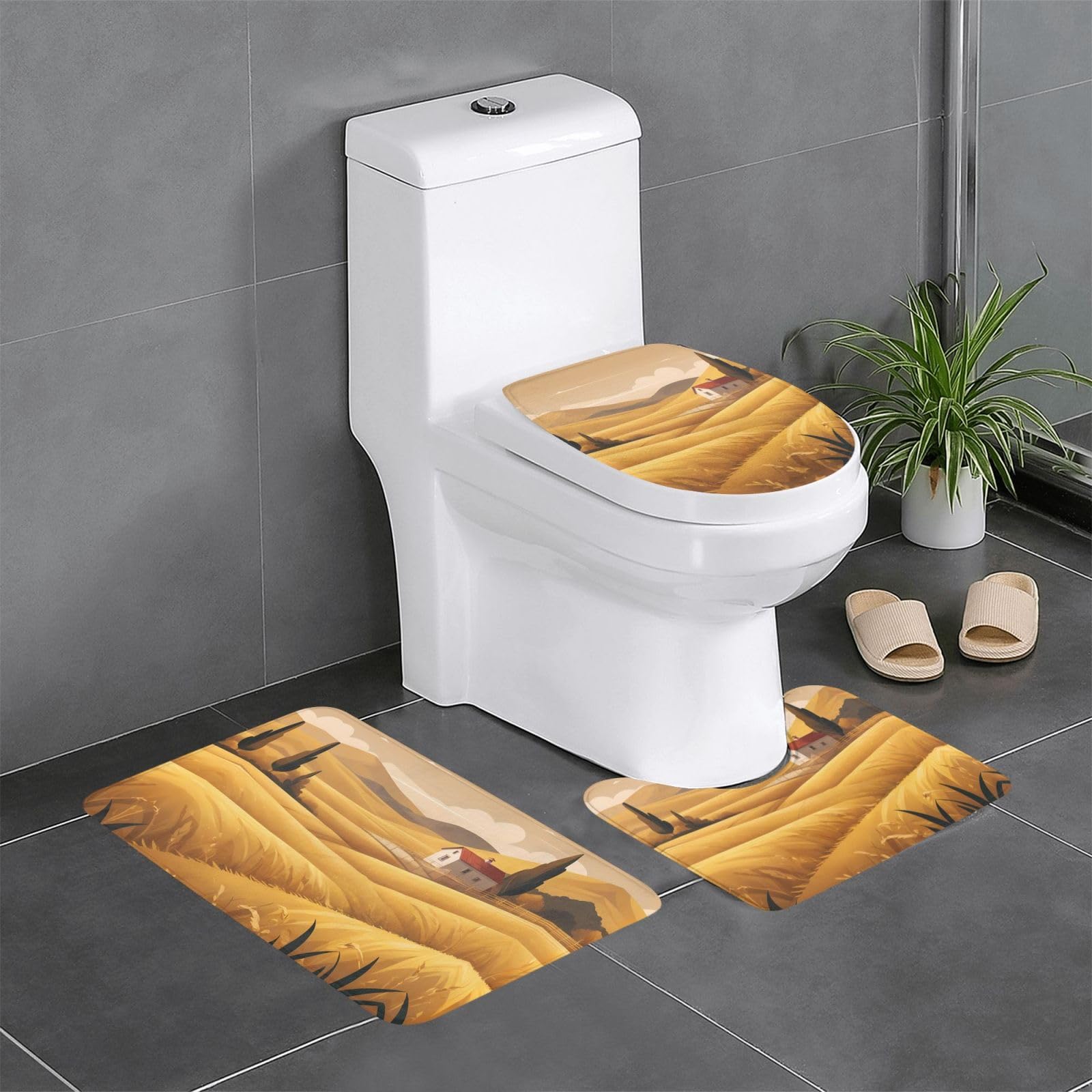 Tapis de salle de bain et toilettes Golden Fields lot de 3 pour éviter les sols froids et glissants