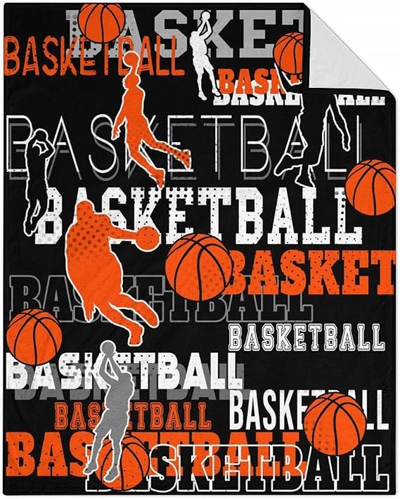 Mercuryelf Basketball Throw Blanket - Soft, Fuzzy & Warm - 40x50 Inches Flannel Blankets for Travel, Office - Black Sports Throws Gift for Kids