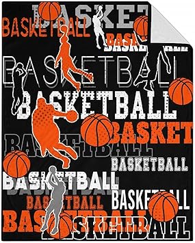Mercuryelf Basketball Throw Blanket - Soft, Fuzzy & Warm - 40x50 Inches Flannel Blankets for Travel, Office - Black Sports Throws Gift for Kids