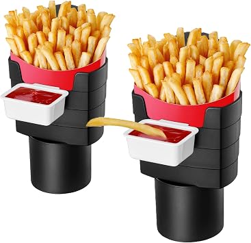 2 Pack French Fry Holder for Car Multi-Purpose Fast Food Drink Cup Holder Expander Car Storage Box Holder with Dipping Sauce Holder