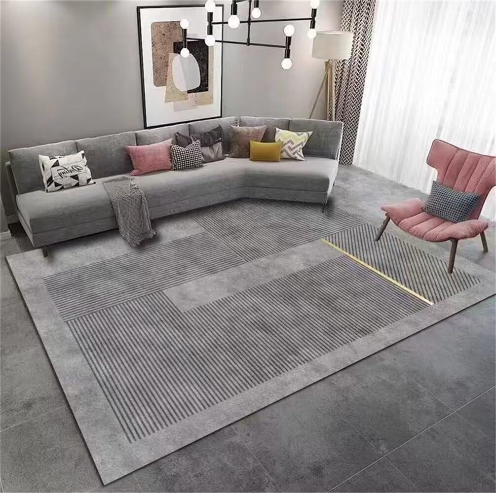 Tapis salle à manger gris 200x250cm anti-tache et super doux