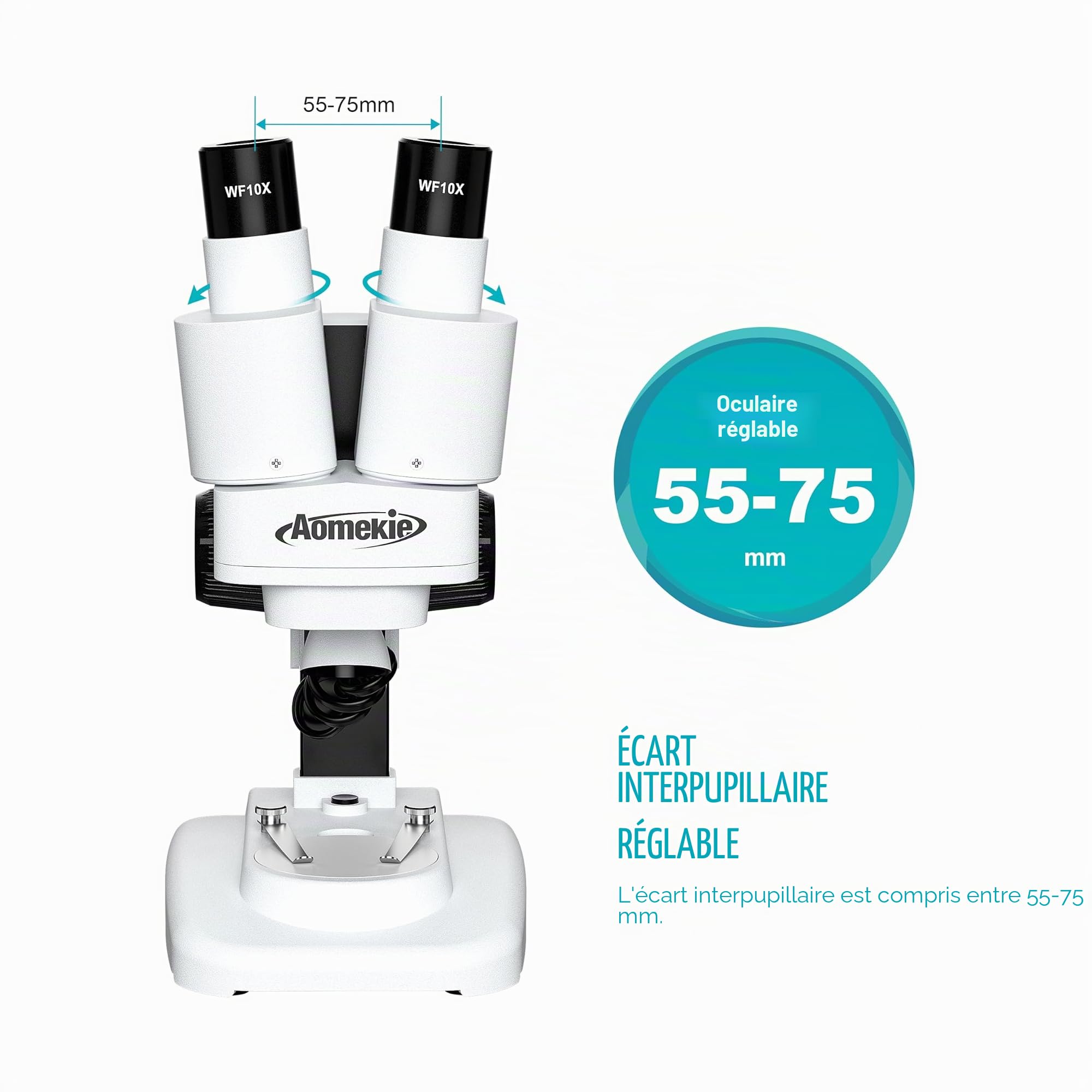 Aomekie Microscope Stéréo 20X/50X, Loupe Binoculaire 3D avec Lames de Verre, Échantillons de Minéraux et Spécimens, pour Juniors et Étudiants