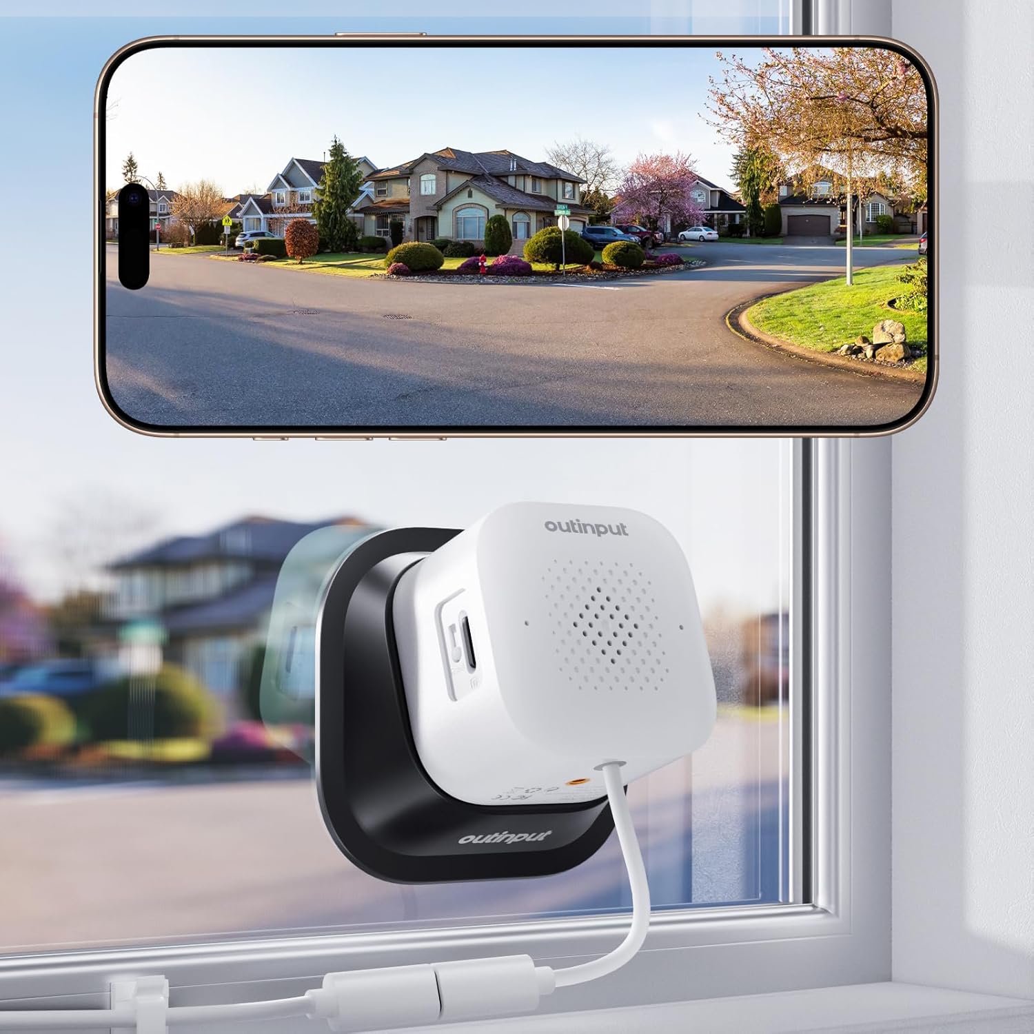 Outinput 3MP 2K No Drill Window Camera for Home Security, 2.4G&5GHz Surveillance Camera with Adjustable View Angle Mount, AI Color Night Vision, Person and Motion Detection, 24/7 Recording, Anti-Glare