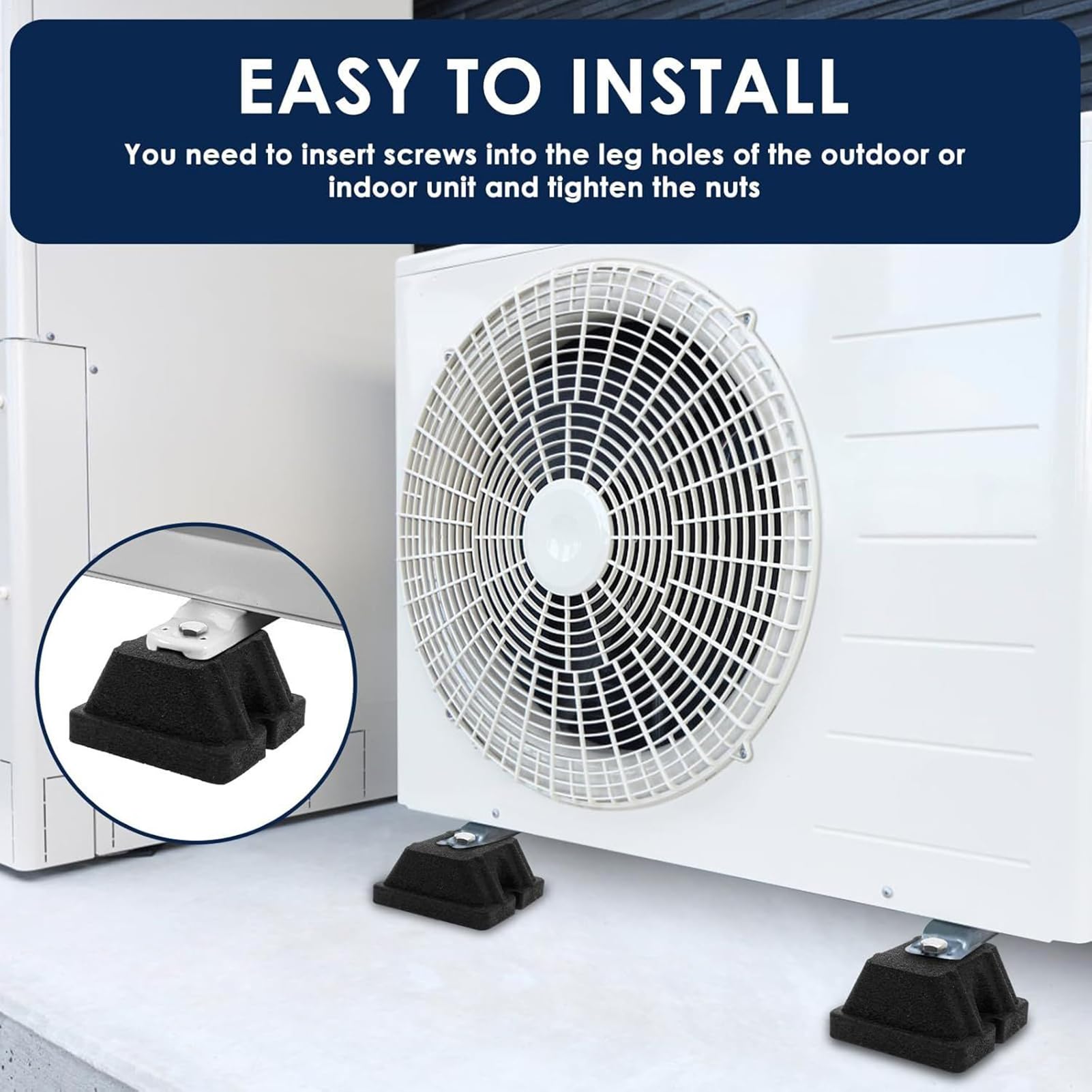 Almohadillas Antivibración Soporte de Montaje Aislante de Goma Resistente | 4 Pies Antivibración Caucho Reducción Impacto Y Ruido Bomba De Calor para Minisplit Exterior, Condensadores, Bomba Calor