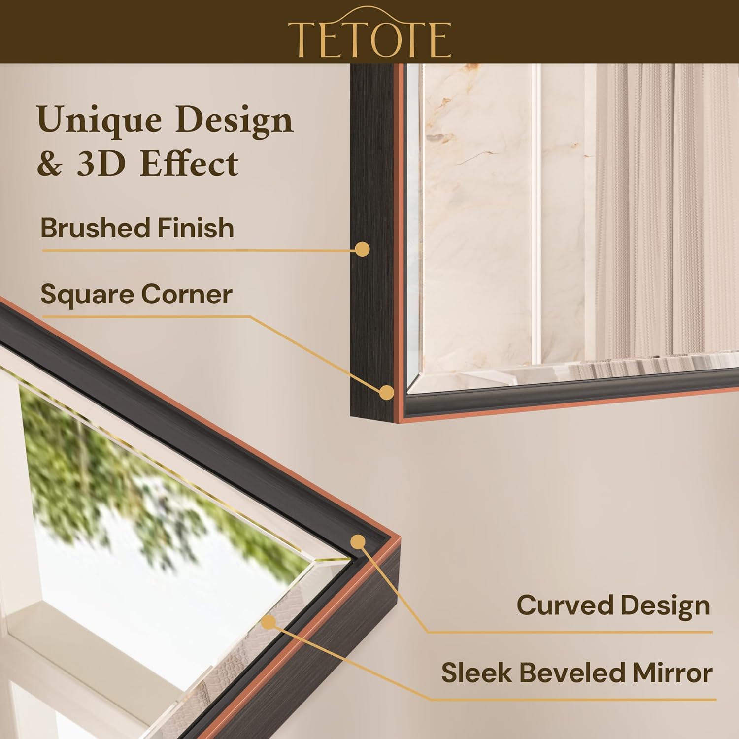 TETOTE 40 x 30 Inch Oil Rubbed Bronze Bathroom Mirror Beveled Frame Vanity Mirror, Tempered Glass, Shatterproof, for Modern Bedroom, Entryway, Living Room
