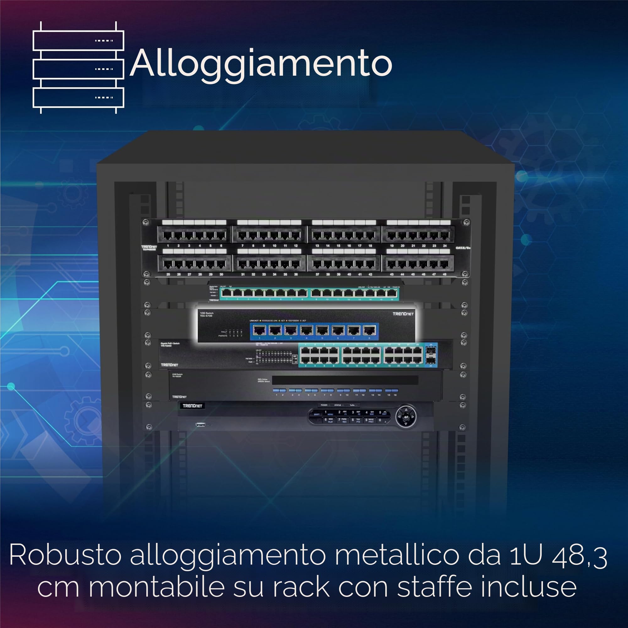 TRENDnet Switch a 8 porte 10G, 8 porte RJ-45 da 10 G, capacità di commutazione 160 Gbps montabile su rack, connessioni di rete 10 Gigabit, protezione a vita, nero, TEG-S708