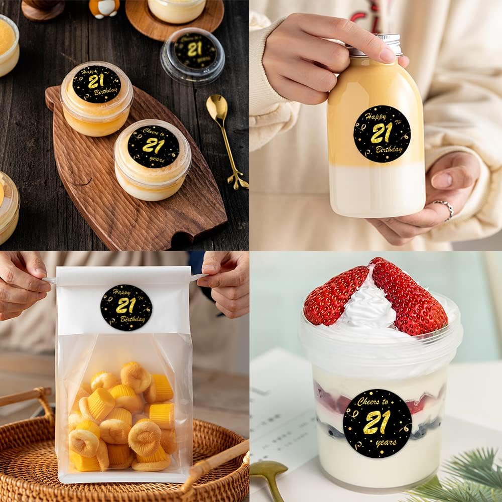 REWIDPARTY Black Gold 21st Birthday Stickers - Cheers to 21 Years, Anniversary Party Decorations - Adhesive Stickers (500 Per Roll) - Image 7