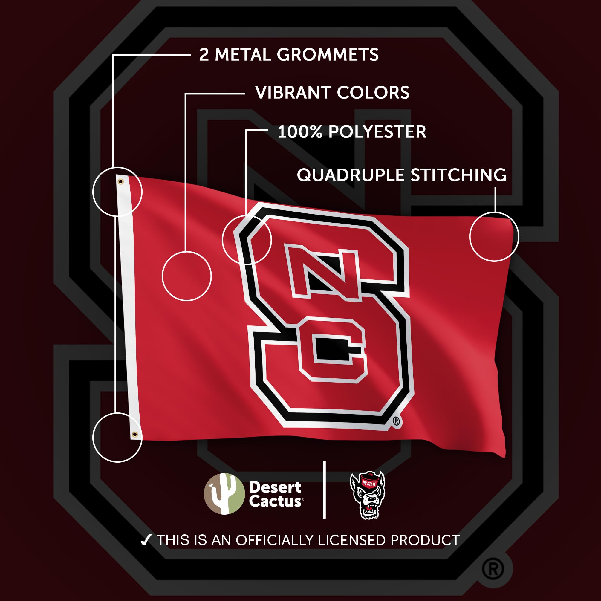 Desert Cactus NC State University Flagge – Wolfpack Design, 100% Polyester, 91x152 Cm Für Indoor & Outdoor