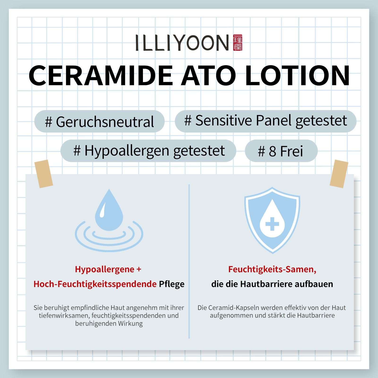 ILLIYOON Ceramide Ato Lotion 350ml, Stärkung & Wiederherstellung der Hautbarriere, Soja Ceramide für trockene empfindliche Haut, Sanfte Feuchtigkeitscreme für Kinder und Erwachsene, Vegan, Duftfrei