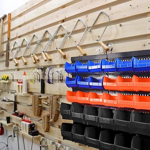 Miniatura 6 de WISION Contenedores organizadores de piezas montadas en la pared, 30 piezas de almacenamiento de piezas, contenedores organizadores de herramientas,