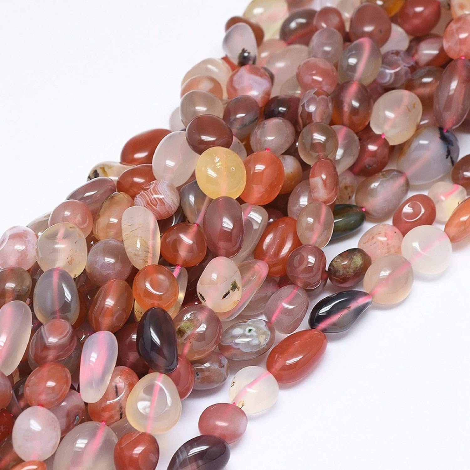 Fashewelry Natural Colorful Agate Irregular Stone Beads Tumbled Nugget Gemstone Loose Beads 10-13mm for Jewelry Making Hole: 0.8mm, About 39pcs/Strand, Total 5 Strands