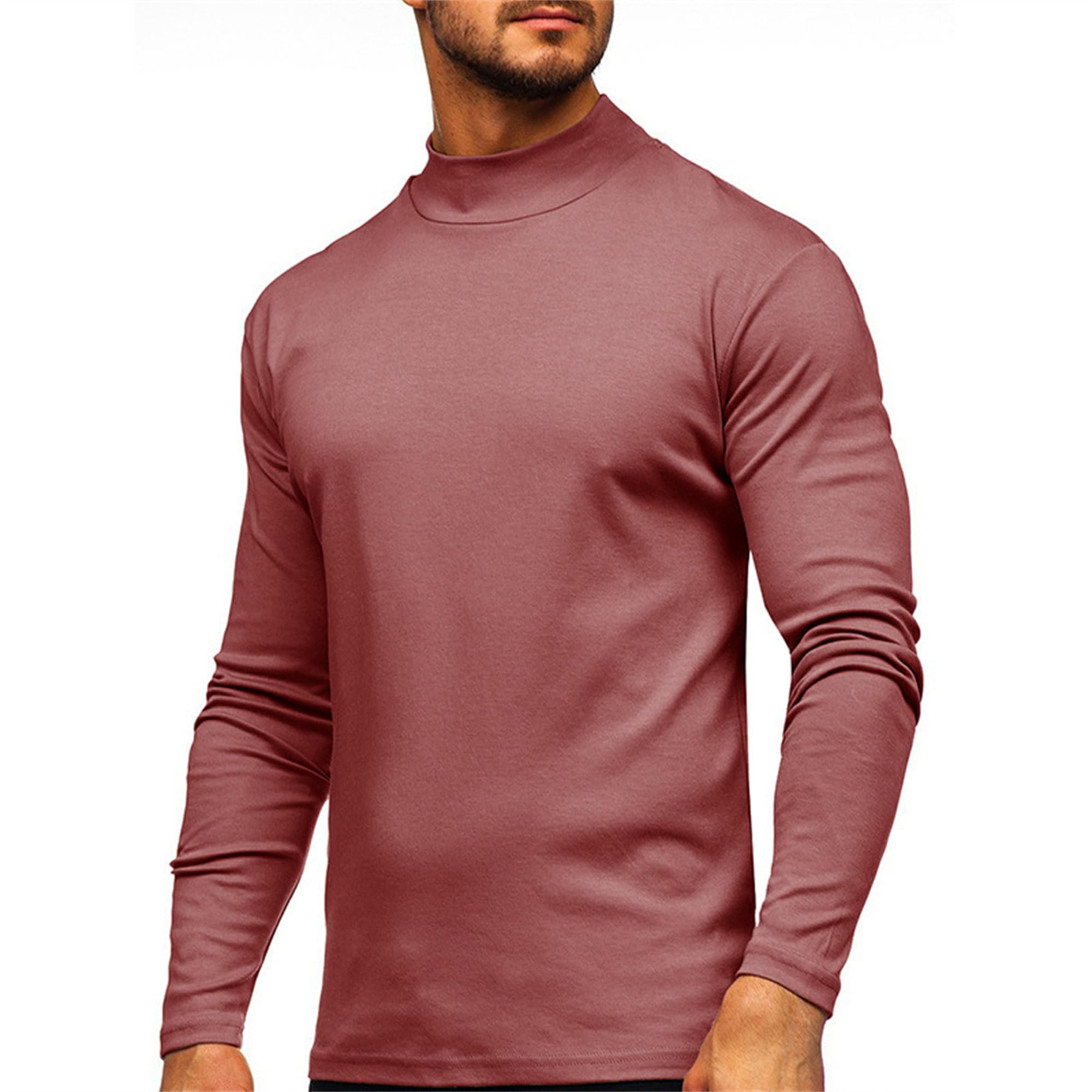 JEKE-DG Mens Half Turtleneck Long Sleeve Pullover Slim Fit Basic Designed Undershirt Stretch Slim Fit Sweaters (X-Large,Rusty Red 1)