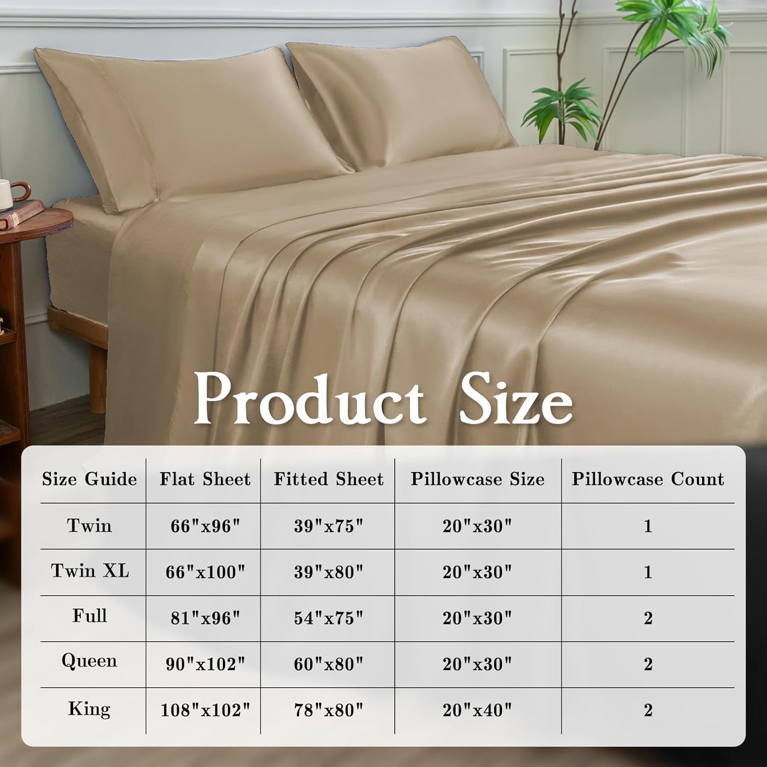 Satin Sheets Queen Size Bed Set,Similar to Silk Sheets,4Pcs Luxury Satin Sheet Set with 15 Inches Deep Pocket (Queen, Champagne)