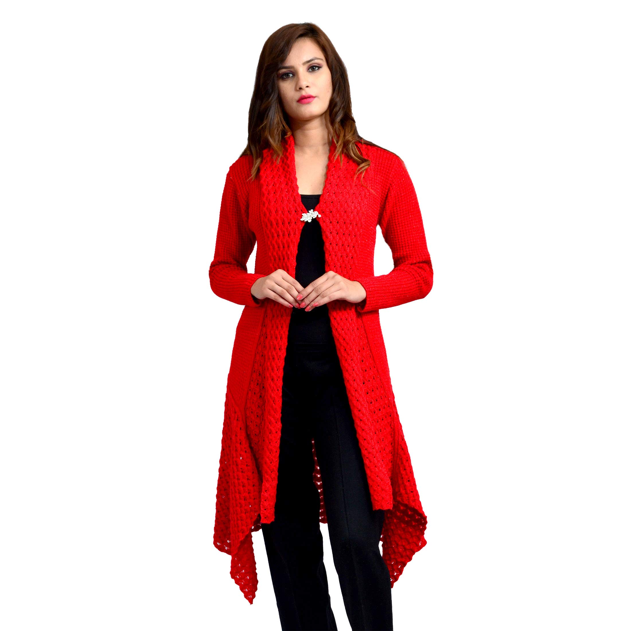 pipasa Women Woollen Buttoned Collar Neck Printed Stylish Party Winter Wear Coat Cardigan-picture-22