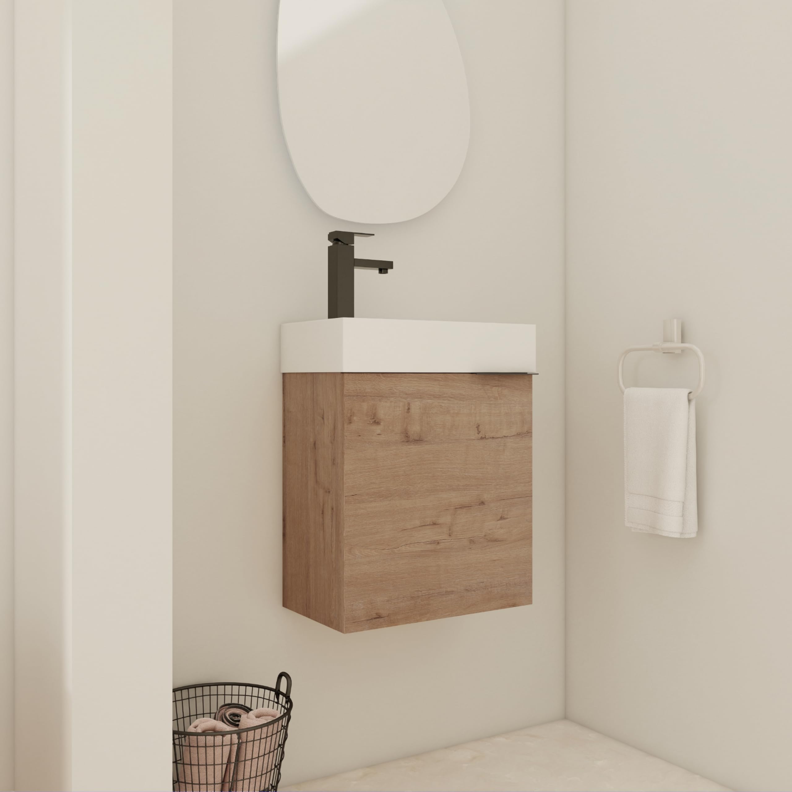 Maotifeys 18" Small Floating Bathroom Vanity with Sink and Storage - Narrow Brown Vanity for Home