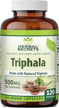 Herbal Secrets Triphala 500 Mg | Veggie Capsules Supplement | Non-GMO | Gluten-Free | Made in USA 1 Pack | 120 Count