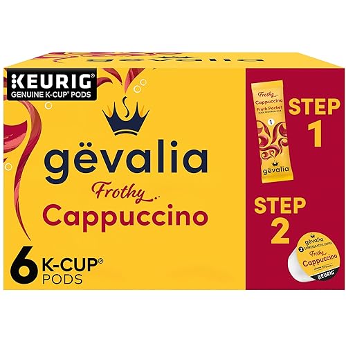 Gevalia Frothy - Juego de cápsulas de café tostado oscuro Keurig K-Cup de 2 pasos y paquetes de espuma, desayuno de Navidad (caja de 6 unidades)