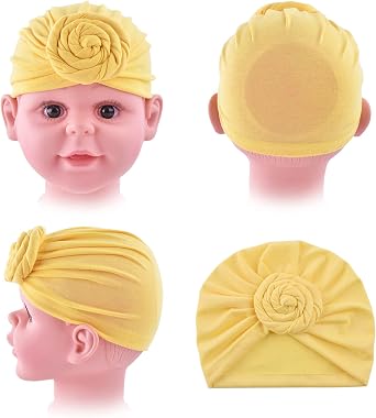 6 Pieces Baby Turban Hats Cotton Infant Knot Beanie Turbans for Newborn Girls Boys Soft Head Wrap Toddler Kids Cap