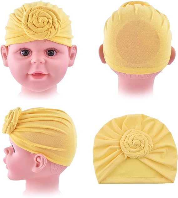 6 Pieces Baby Turban Hats Cotton Infant Knot Beanie Turbans for Newborn Girls Boys Soft Head Wrap Toddler Kids Cap